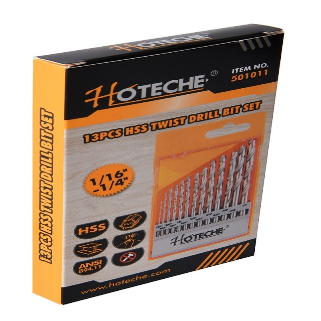 Набор спиральных сверл HSS, 13 шт. (SAE)